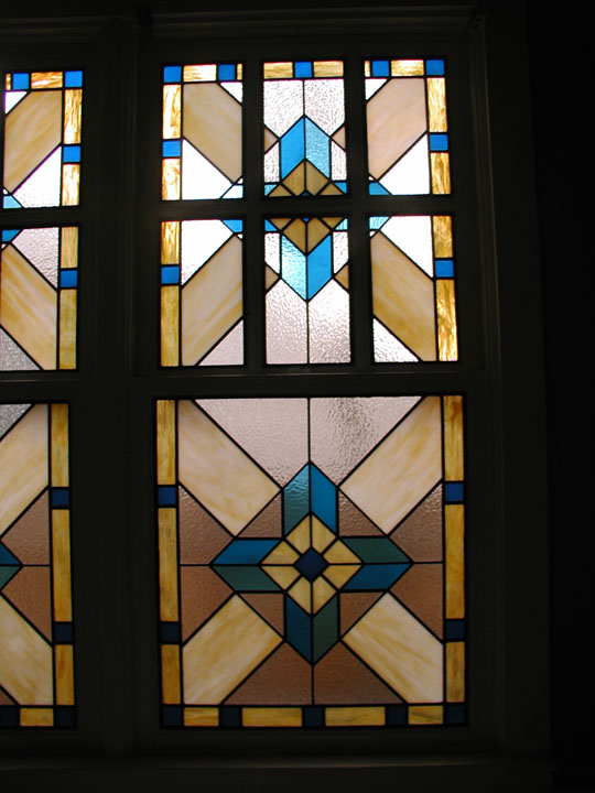 Leaded glass geometric bathroom privacy windows