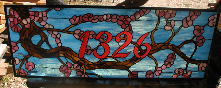 Stained Glass cherry blossom address transom panel