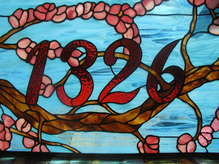 Stained Glass cherry blossom address transom panel