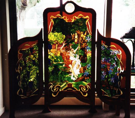 Le printemps stained glass room divider screen