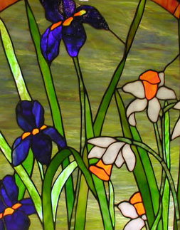 Irises and Daffodils Stained Glass Hanging