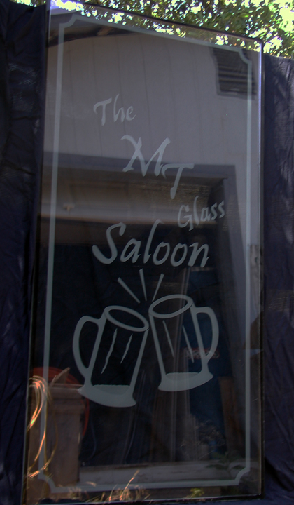 M T Glass Saloon Etched Glass Door Panel