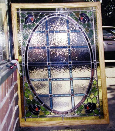 Art nouveau stained glass hanging panel