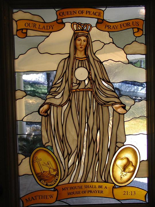 Our Lady Queen of Peace Entryway stained glass