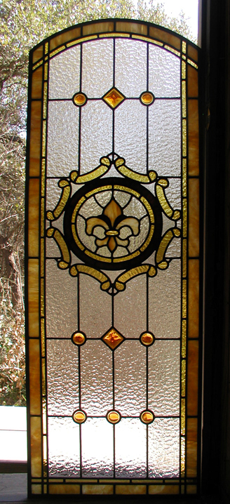 Fleur de Lis leaded Glass Bathroom Door