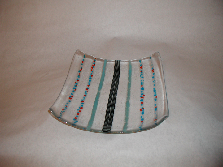 Fused Glass Bowl with Frits Powders, and Stringers