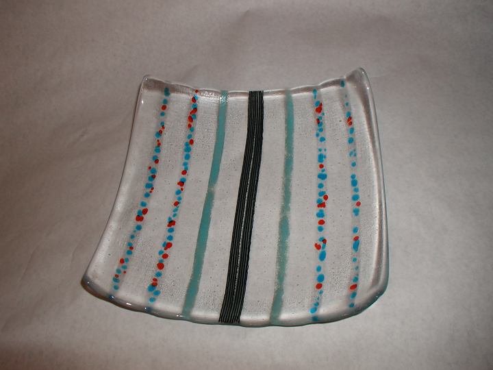 Fused Glass Bowl with Frits Powders, and Stringers