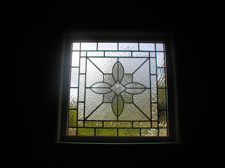 Leaded clear textured glass decorative window for a garage