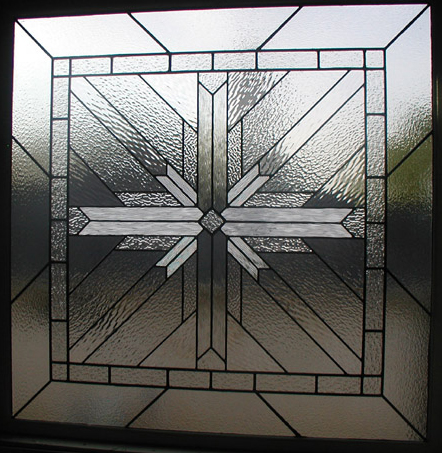 Geometric abstract bathroom window