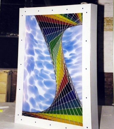 abstract stained glass panel set in light box