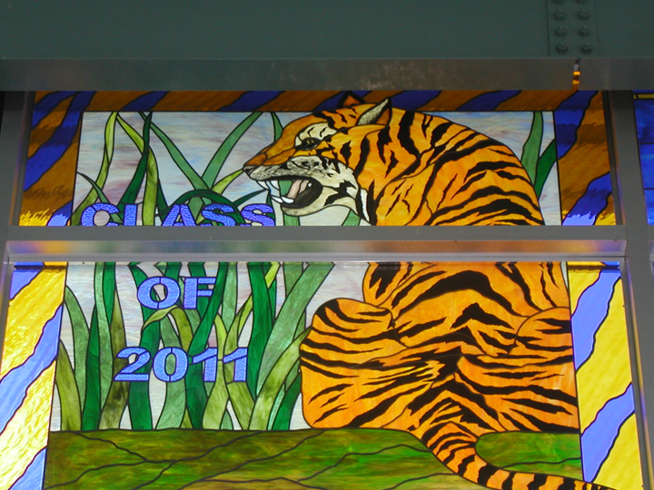 SPHS 2011 custom stained glass tiger window