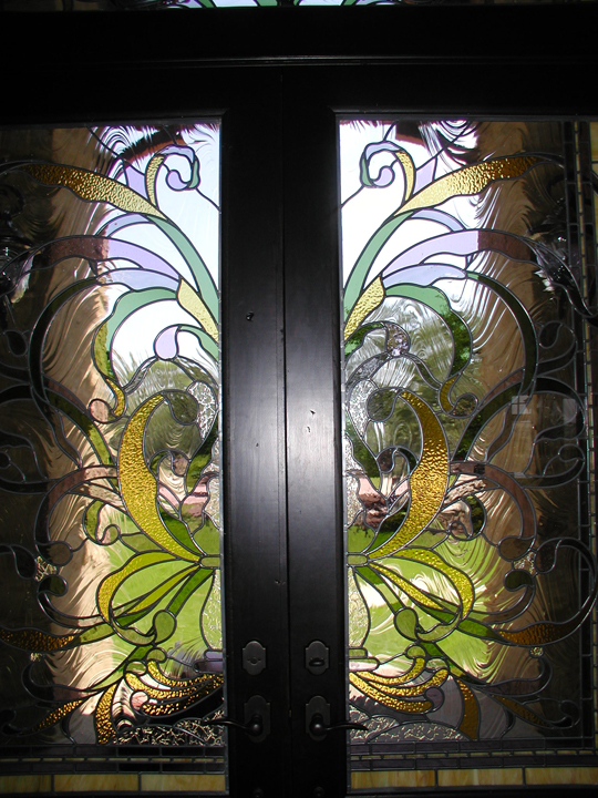 Art Nouveau entryway doors and transom