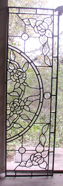 Beveled Glass Roses Doors and Transom Set