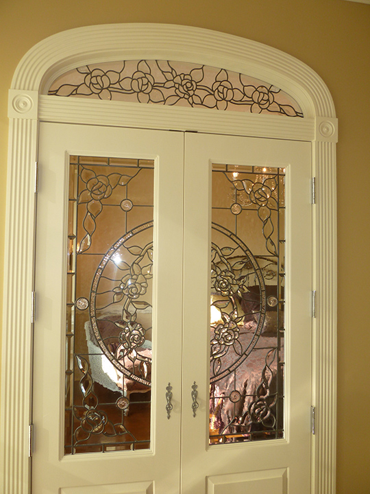 Beveled Glass Roses Doors and Transom Set