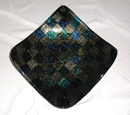 Fused Iridescent Glass Tile Bowl