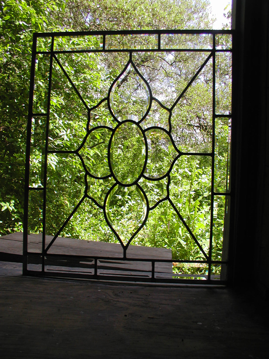 Leaded beveled glass stairway landing windows