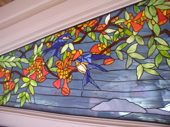 Trumpet Vine and Clematis stained glass window