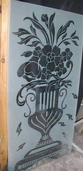 Etched Glass Vase on Flowers Door Panel