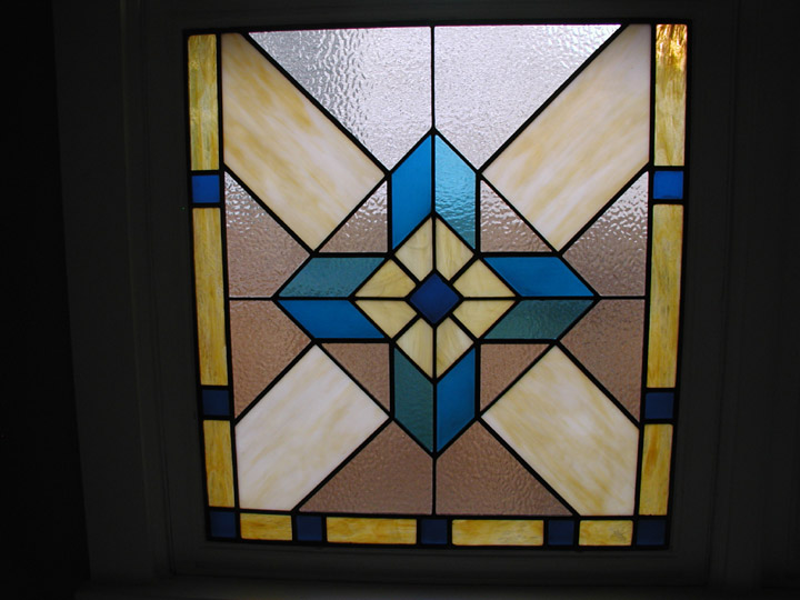 Leaded glass geometric bathroom privacy windows