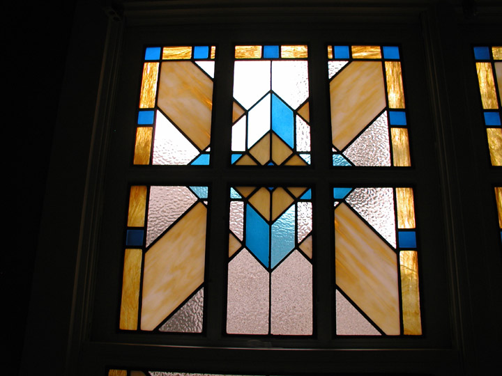 Leaded glass geometric bathroom privacy windows