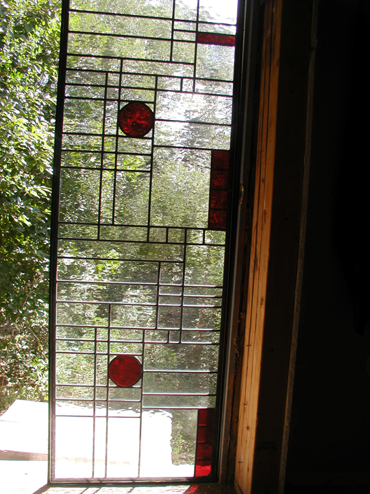 FLW style leaded glass door panel with red accents