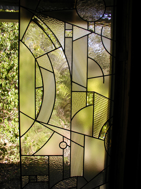 Abstract leaded clear textured glass and bevels entryway for Securall Doors