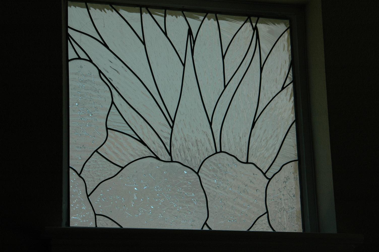 Leaded clear textured and fused glass cactus windows