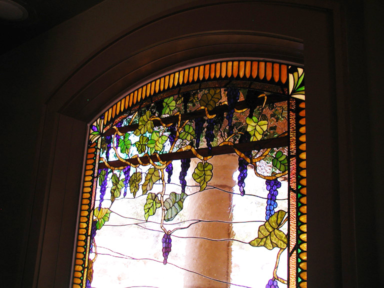 Stained glass grapes with leaded border